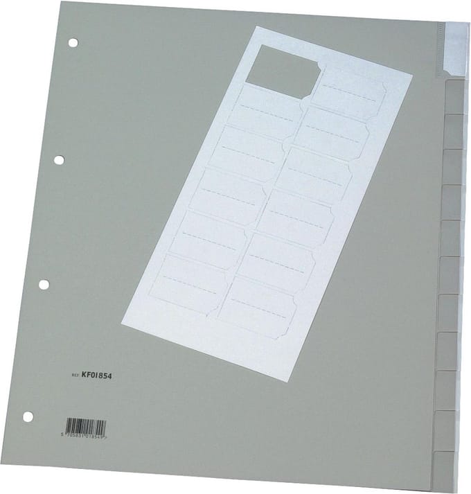 Q-CONNECT neutrale tabbladen, A4, PP, 12 tabs, grijs