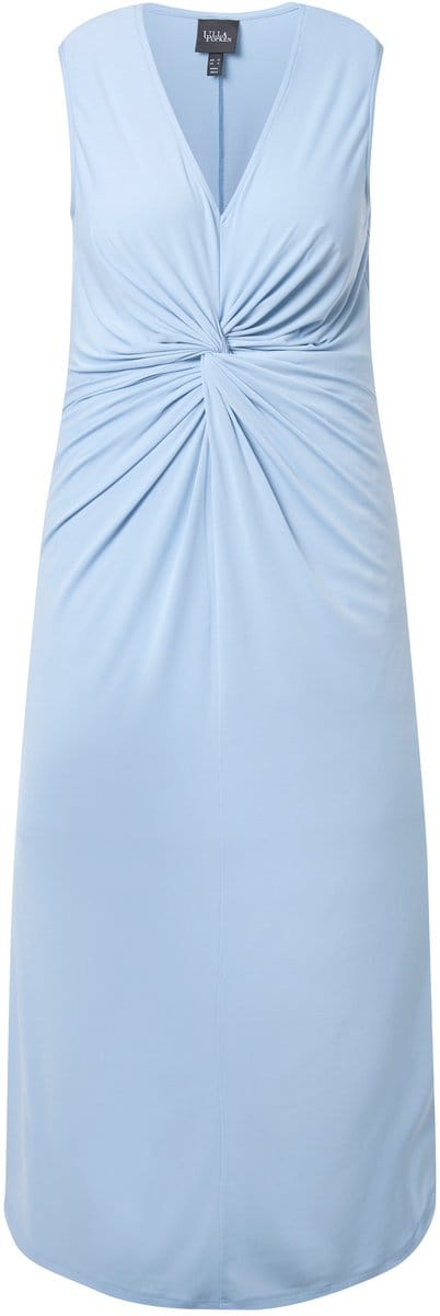 Ulla Popken - Dames - Jersey maxi-jurk mouwloos gedrapeerd - Rookblauw - Maat 52