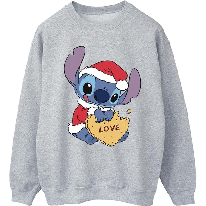 Disney Heren Lilo And Stitch Kerstmis Love Biscuit Sweatshirt (Sportgrijs)