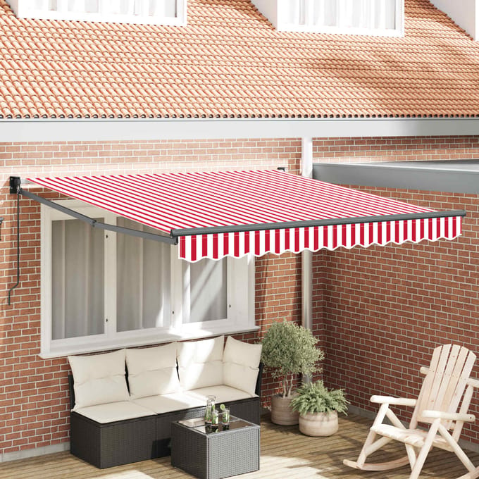 vidaXL - Uitschuifbare - luifel - Rood - en - Wit - 300 - x - 250 - cm