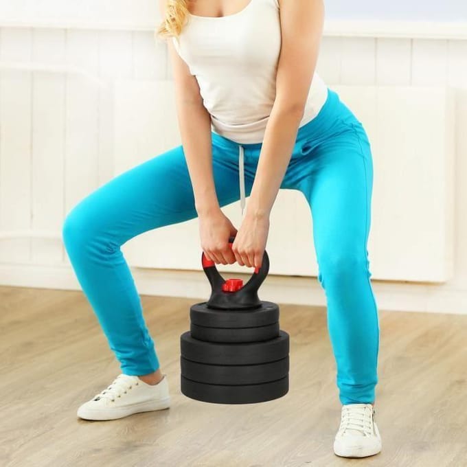 Verstelbare kettlebell - SPRINGOS - 10 kg - Ergonomische handgreep - 5 verstelbare schijven - Gemengd zwart