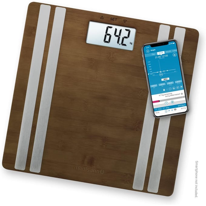 medisana BS 552 - Connect personenweegschaal, Bamboe dark, Lichaamsanalyse weegschaal