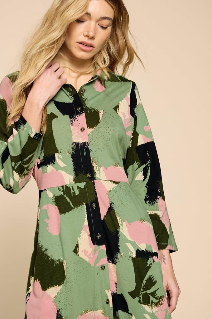 White Stuff Ada Jersey Shirt Dress Green Multi Taglia: 8 REGULAR | Abiti in T-Shirt Outlet | Donna | Verde