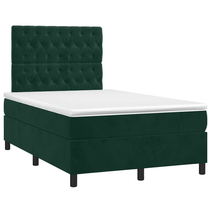 vidaXL - Boxspring - met - matras - en - LED - fluweel - donkergroen - 120x190 - cm