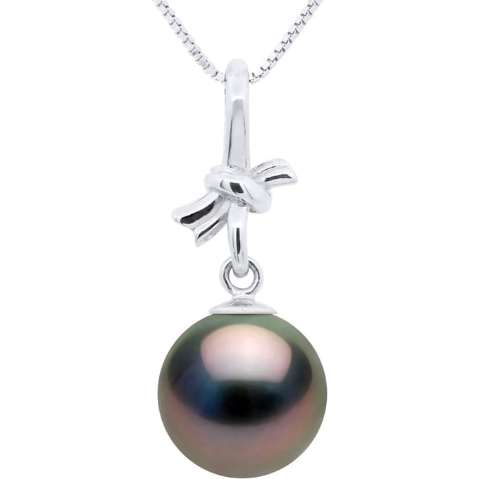 Hangertje KNOOP - Wit Goud - Echte Cultiveerde Tahiti Parel Rond 9-10 mm