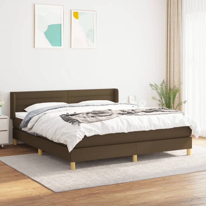 vidaXL - Boxspring - met - matras - stof - donkerbruin - 180x200 - cm