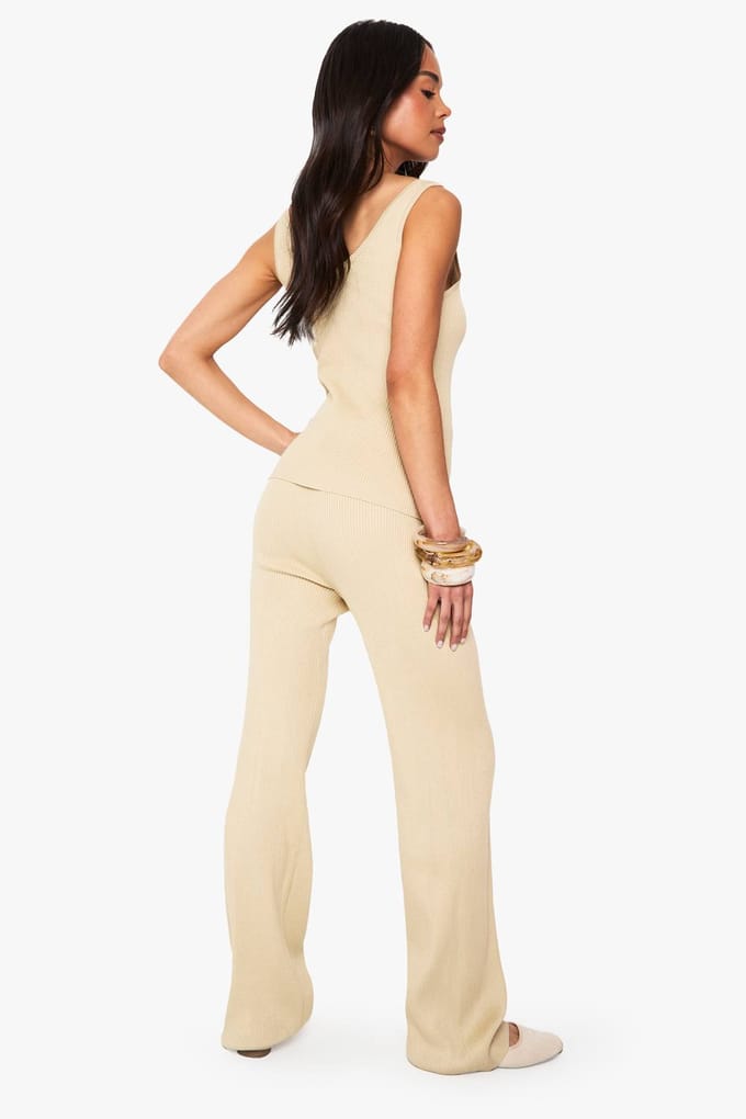 boohoo Dames Gebreide vest en wijde broek | Stone | Maat: Small