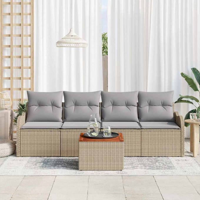 vidaXL - Tuinbank - Set - 5 - st - Beige - poly - rattan