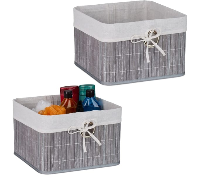 opbergmand bamboe - set van 2 - 20 x 31 x 31 cm - badkamer - grijs