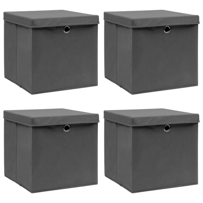 vidaXL - Opbergboxen - met - deksel - 4 - st - 32x32x32 - cm - stof - grijs