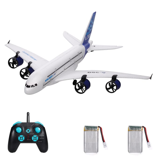 A380 2.4G RC Vliegtuig Vliegende Vliegtuigen Zweefvliegtuig met LED Zoeklicht 3CH voor Beginner EPP Schuim Vast 2 batteries wit