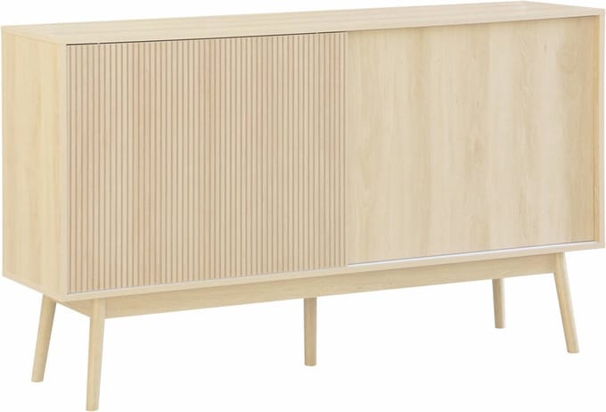 sweeek - Dressoir 2 schuifdeuren houtdecor deels gegroefd 150cm - linear