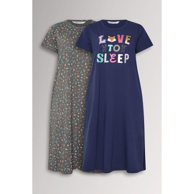 Yours 2Pack Marineblauwe 'Love To Sleep' Midaxi Nachthemden Size 46-48