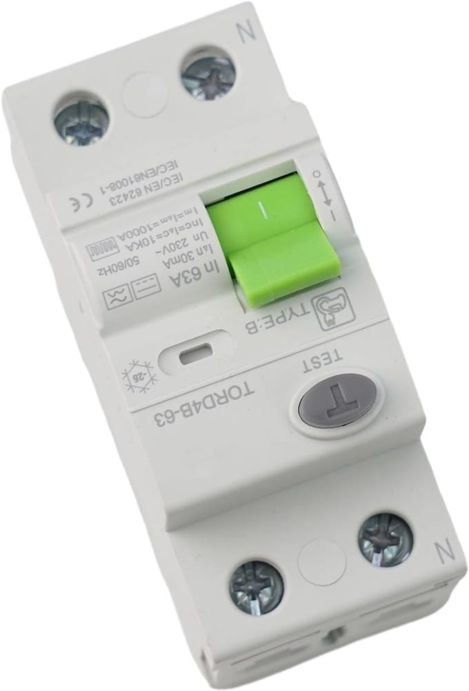 Stroomonderbreker Type B - FI-schakelaar RCD - Veilig Laden EV - DC Foutdetectie - 2P 63A 30mA - Grijs