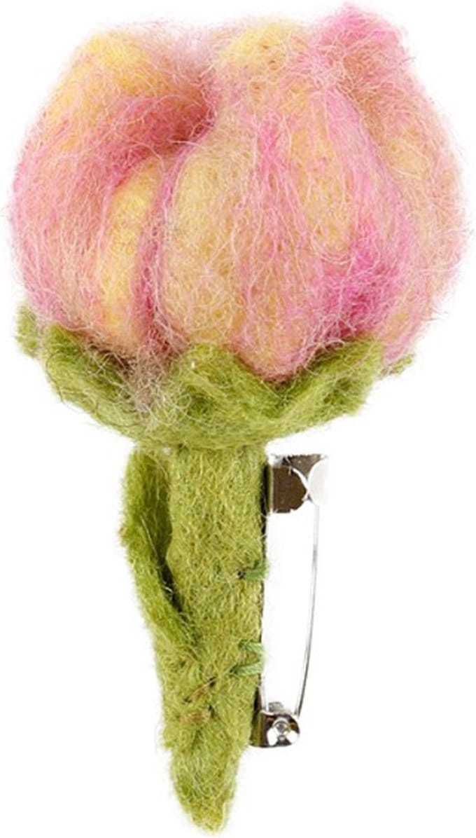 Broche bloem - Tulp Roze/Geel Vilt - 8cm