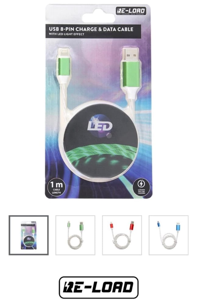 Re load USB 8 pin oplaadkabel met led. (Charge)