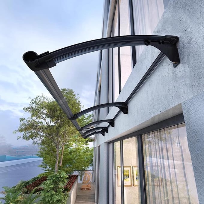 Buitenluifel - Regenscherm Dakraam - Bescherming Buiten - Massief Polycarbonaat - Aanpasbaar - Transparant Bruin