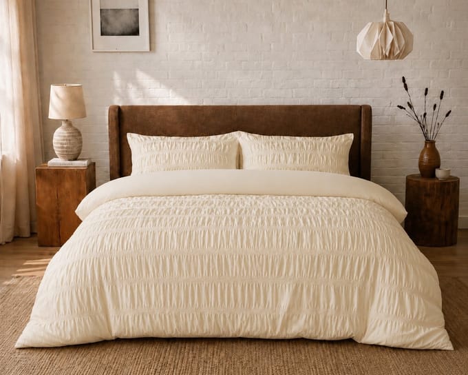 Seersucker Dekbedovertrek Creme - 140 x 200/220 cm + 1 kussensloop