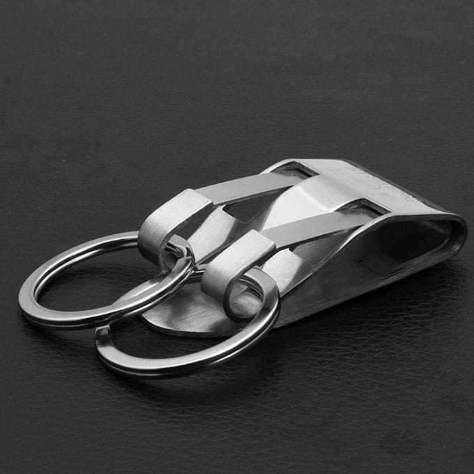 Porte-clés en acier inoxydable avec clip de sécurité pour ceinture B gray