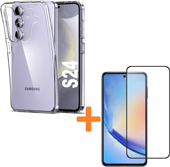 Silicone hoesje transparant met 2 Pack Tempered glas Screen Protector Geschikt voor: Samsung Galaxy S24