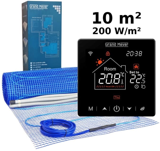 Elektrische vloerverwarmingsset 10 m², 200 W/m² + SN-20 Wi-Fi programmeerbare thermostaat
