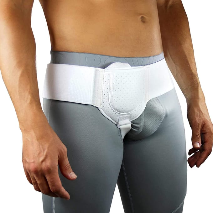Verstelbare Hernia Grijpband Voor Mannen Linker Rechterkant Postoperatieve Steun Truss Liesbreuken Tailleband L/XL wit
