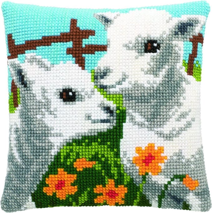 Pako borduurpakket kruissteek kussen - lammetjes - geprint stramien - 003.268 - DIY kit