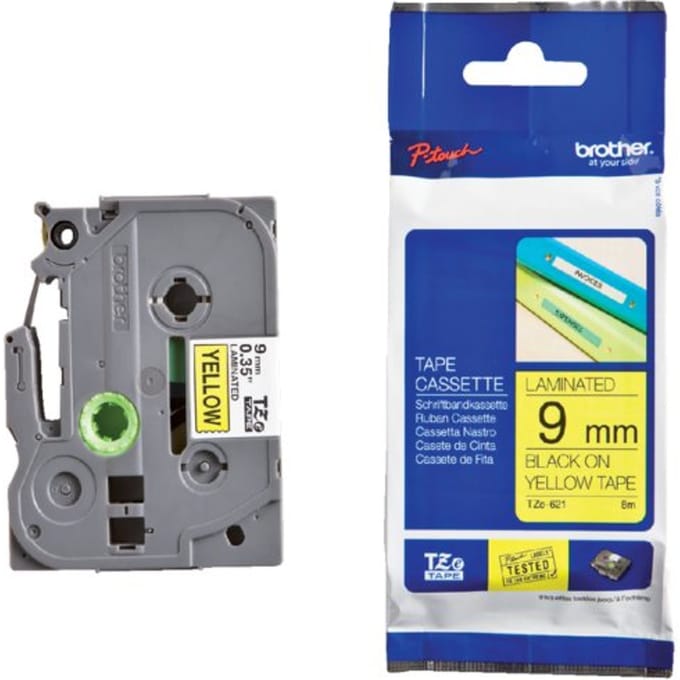 Labeltape Brother P-touch TZe-621 standaard 9mm zwart op geel