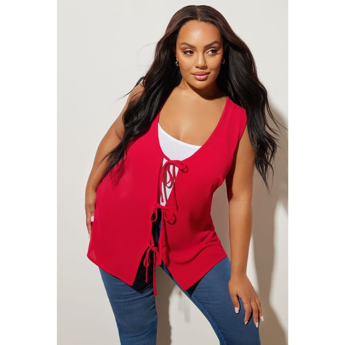 Yours Rood Strikje Voorkant Vest Size 42