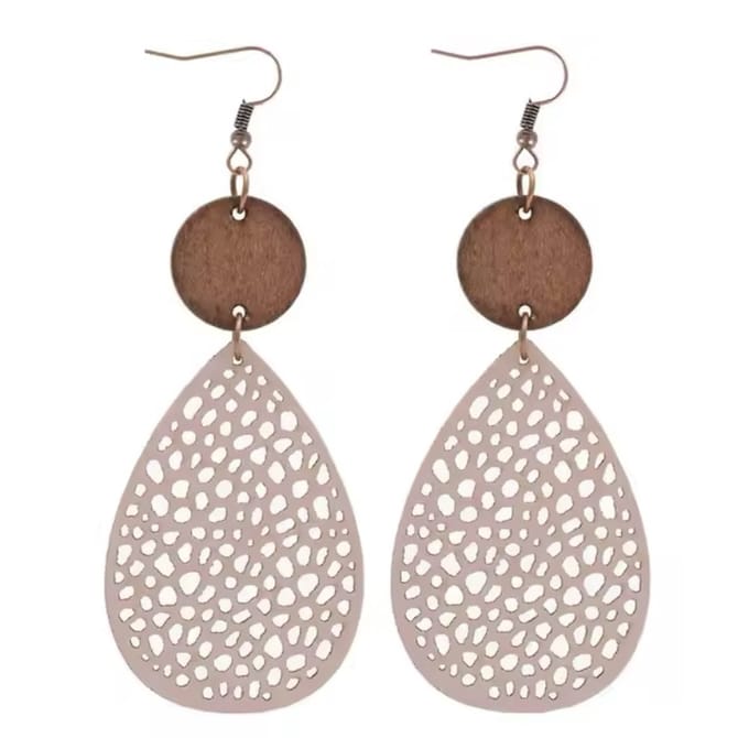 Jomide Oorhangers Bohemian Hout/Kunstleer - Lichtroze
