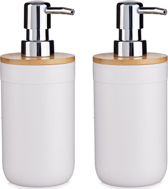 Berilo Zeeppompje/dispenser - 2x - 17 cm - kunststof - wit - 350 ml - navulbaar - keuken/toilet/badkamer