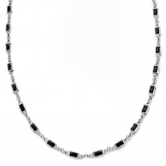 Prism | Zilverkleurige ketting met zwarte stenen van kristalglas