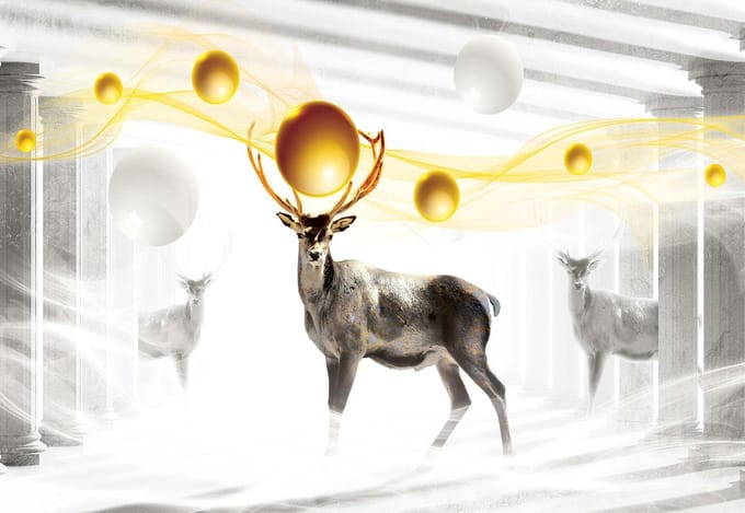 Fotobehang Deer Spheres Abstract | XL - 208cm x 146cm | 130g/m2 Vlies