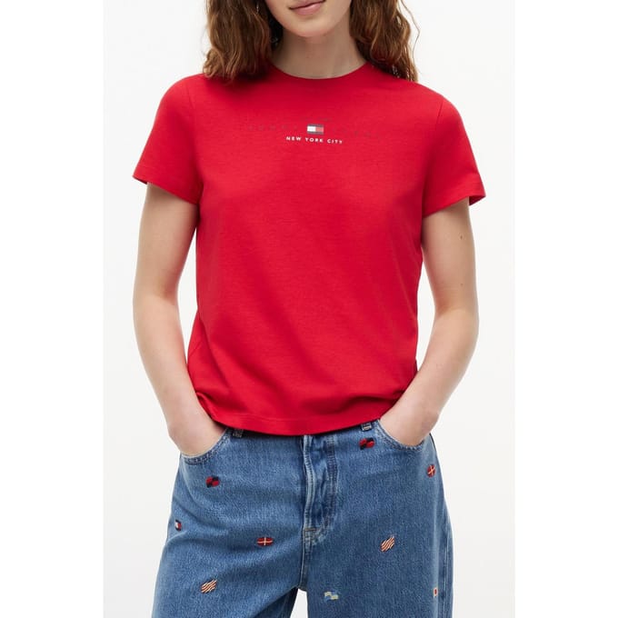 Tommy Hilfiger Regular Us Linear Ss Amaryllis Red Größe: S | Hemden Outlet | Damen | Rot