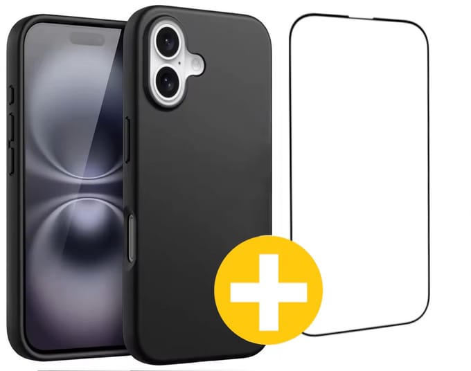 Hoesje en Screenprotector Combi Geschikt Voor iPhone 16 - Zwart Hoesje + Premium Screenprotector