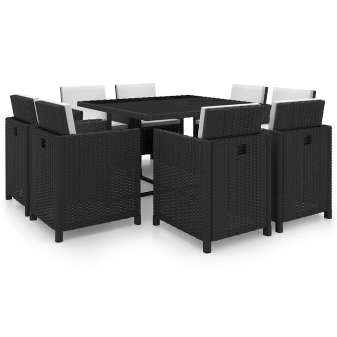 vidaXL - 9-delige - Tuinset - met - kussens - poly - rattan - zwart