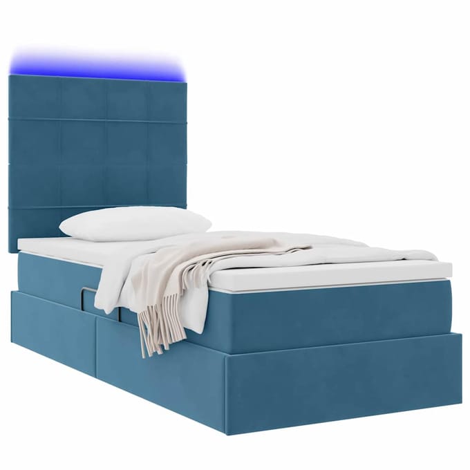 vidaXL - LED - opbergbed - met - matras - Donkerblauw - 100 - x - 200 - cm - Fluweel