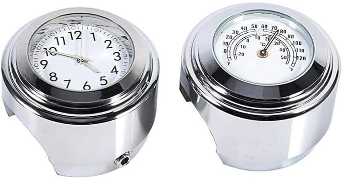 Universele Motorfiets Stuurhorloge en Thermometer Set Chroom