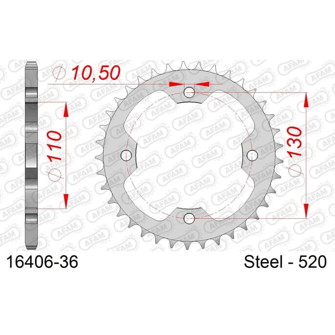 Stalen tandwiel Afam 520 36 dents