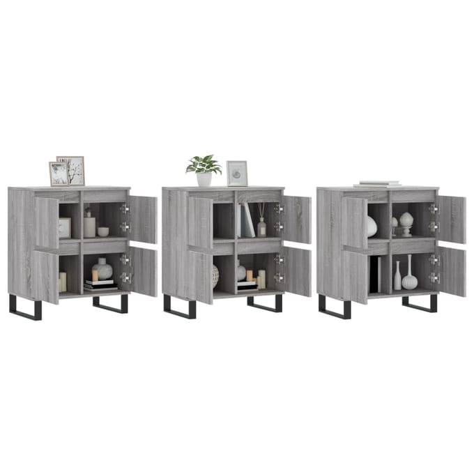 vidaXL - Dressoirs - 3 - st - bewerkt - hout - grijs - sonoma - eikenkleurig
