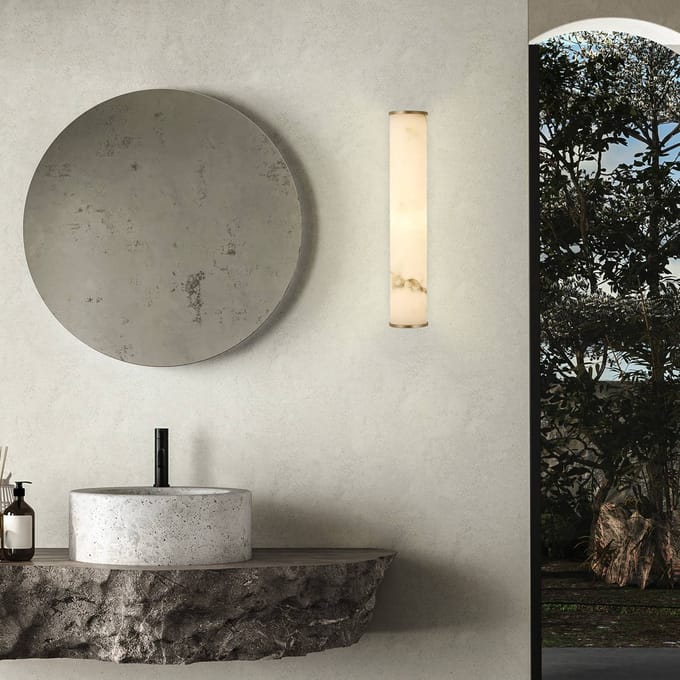 Searchlight LED badkamer wandlamp Wales, goud/gemarmerd, 35 cm staal/hars