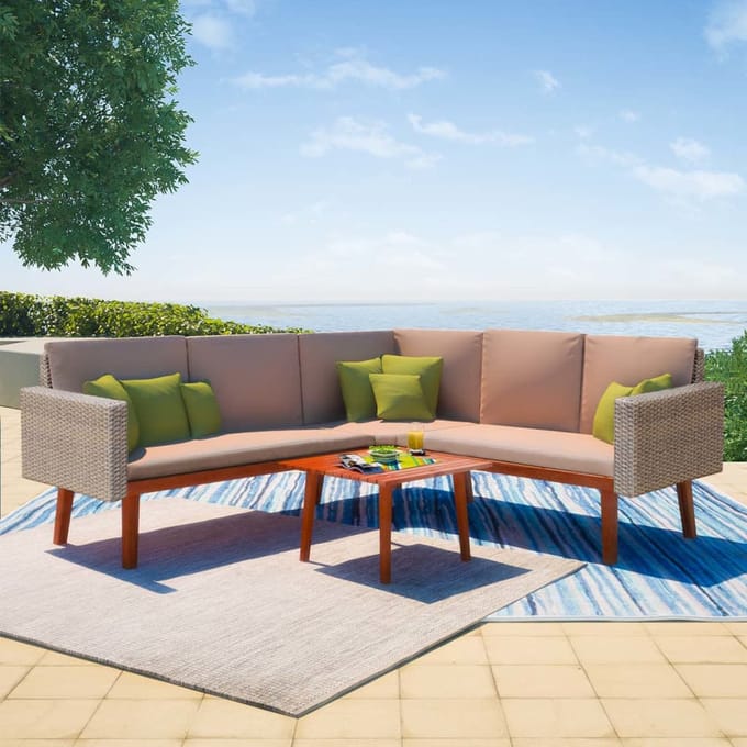 vidaXL - 4-delige - Loungeset - met - kussens - poly - rattan - grijs