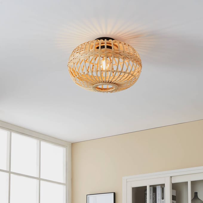 EGLO Amsfield Plafondlamp - E27 - Ø 45 cm - Hout, bamboe - Bruin/Zwart