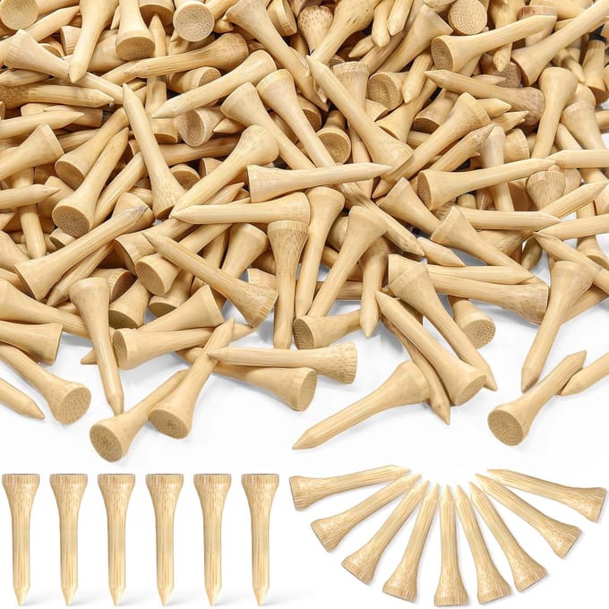 100 professionele houten golftees met 54 mm bamboe golfladders, stabiel en betrouwbaar.