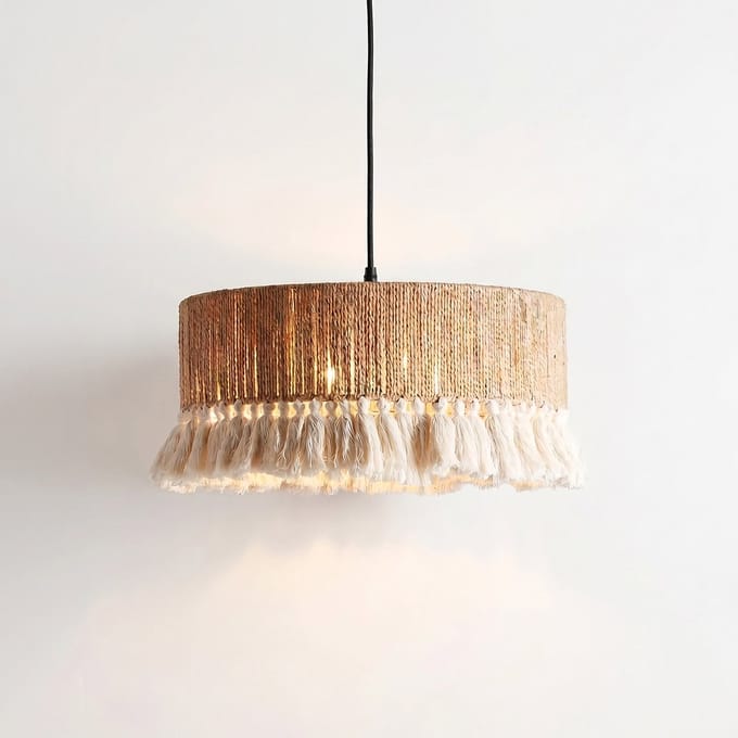 Niloc Boho Hanglamp Naturel - Waterbies Hanglamp met Franjes - Rotan Look Plafondlamp - E27 Fitting