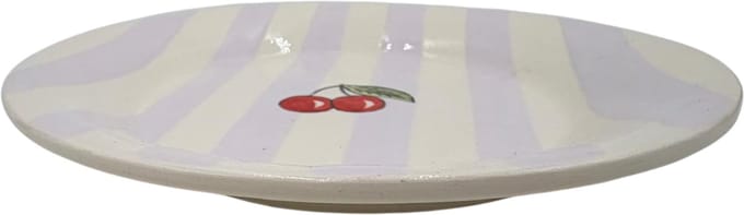 Ontbijtbord Fruity Cherry – Lila/Wit Gestreept – Aardewerk – ø 20 cm - Dishes & Deco