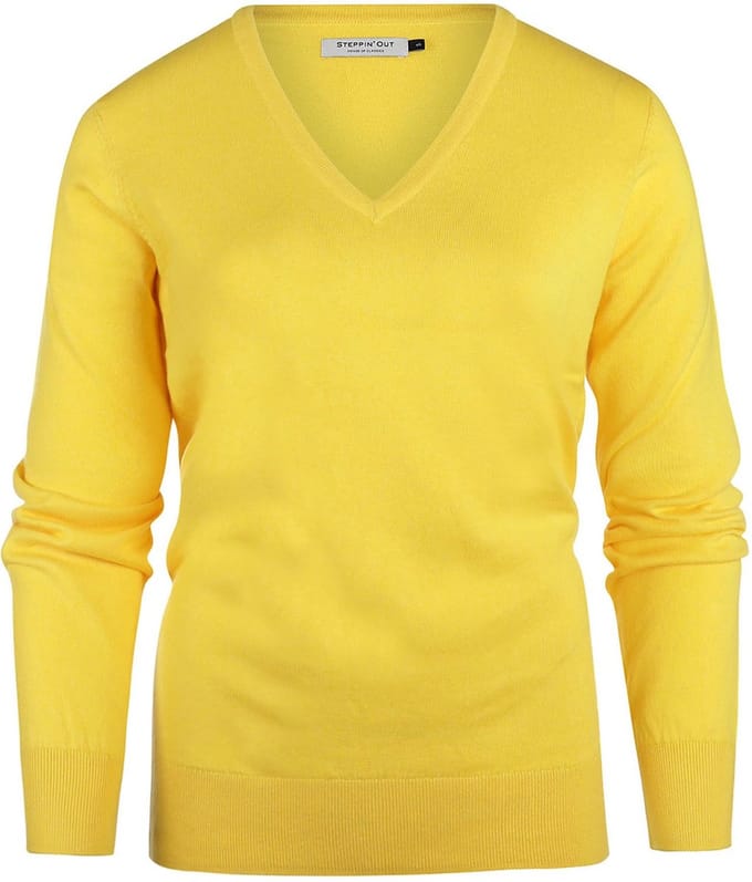 Steppin' Out Trui Cashmere Dames V-hals Geel - Maat L - Heren - Pullovers