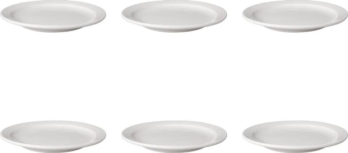 Mammoet - Bord - Smalle rand - Budgetline - 21 cm - Wit - Porselein - 6 stuks