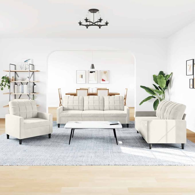 vidaXL - 3-delige - Loungeset - met - kussens - fluweel - crèmekleurig