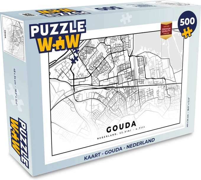 Puzzel Kaart - Gouda - Nederland - Legpuzzel - Puzzel 500 stukjes